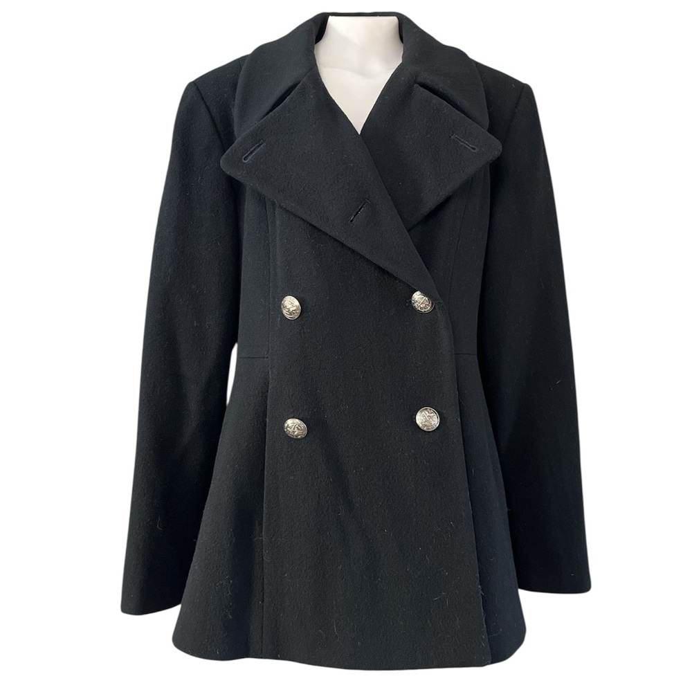 Perry Ellis Vintage Black Wool Military Peacoat USA Made Women’s 10 - Picture 4 of 17